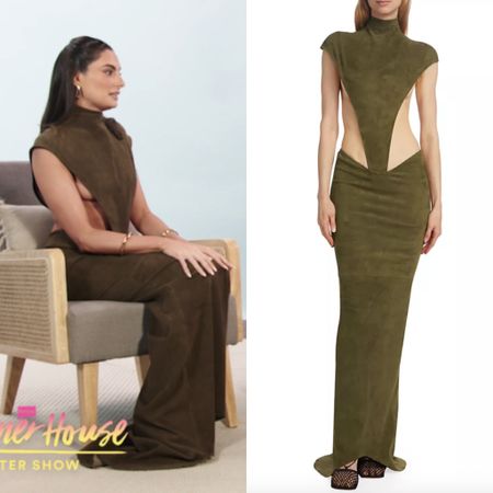 Paige DeSorbo’s Green Cutout Skirt Set on The After Show 