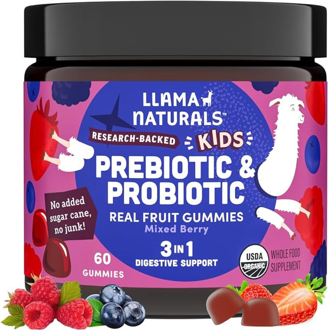 Llama Naturals Kids Probiotic with Prebiotic Fiber, Vegan, Organic Prebiotics and Probiotics Gumm... | Amazon (US)