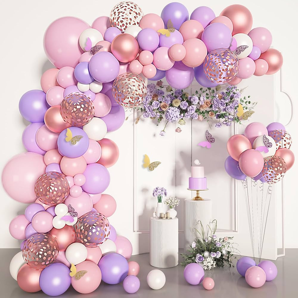 151PCS Pink Balloon Garland Arch Kit Rose Gold White Pink and Purple Balloons Confetti Latex Ball... | Amazon (US)
