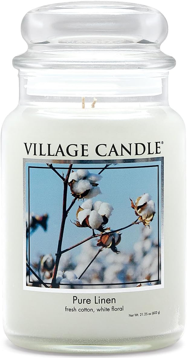 Village Candle Pure Linen Large Glass Apothecary Jar, Scented Candle, 21.25 oz., White | Amazon (US)