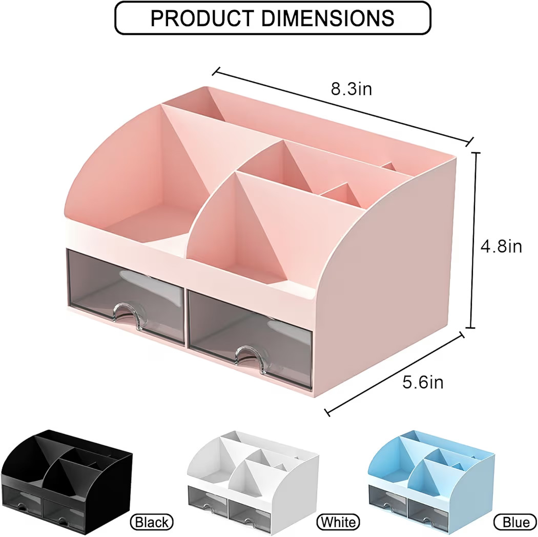 Makeup Organizer with Drawers, Cosmetic Storage for Dresser Vanity and Bathroom Countertop, Beauty Holder for Lipstick Brush, Skincare Organizer for Vanity, Cosmetic Display Case (Pink) | Amazon (US)