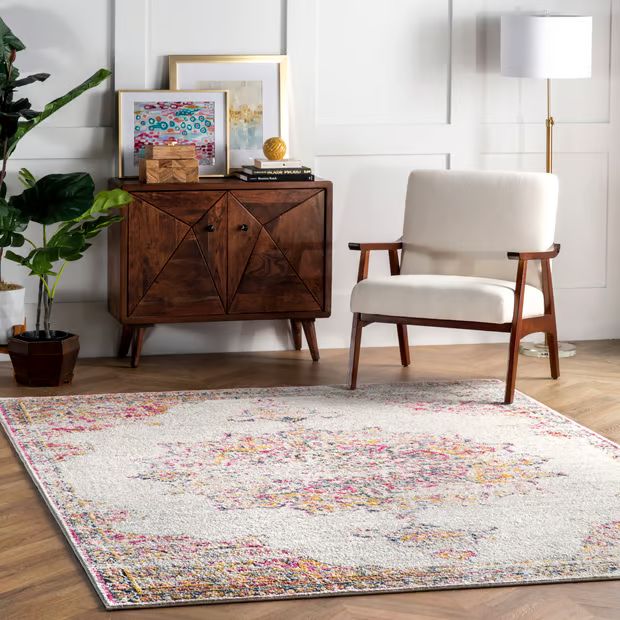 Pink Sunny Wildflower Medallion Area Rug | Rugs USA