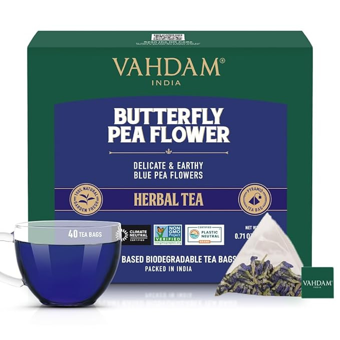 VAHDAM, Butterfly Pea Flower Tea Bags (40 Pyramid Teabags) Vegan, Non-GMO | Delicate & Earthy | D... | Amazon (US)