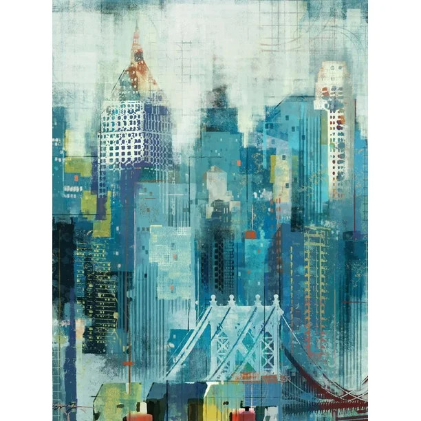New York City Abstract Cityscape Turquoise Teal Skyscrapers Print Wall Art By Eric Yang - Walmart... | Walmart (US)