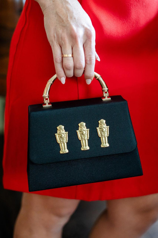 Black Faille Lulu with Three Nutcracker - Gold Bamboo Handle Handbag | Lisi Lerch Inc