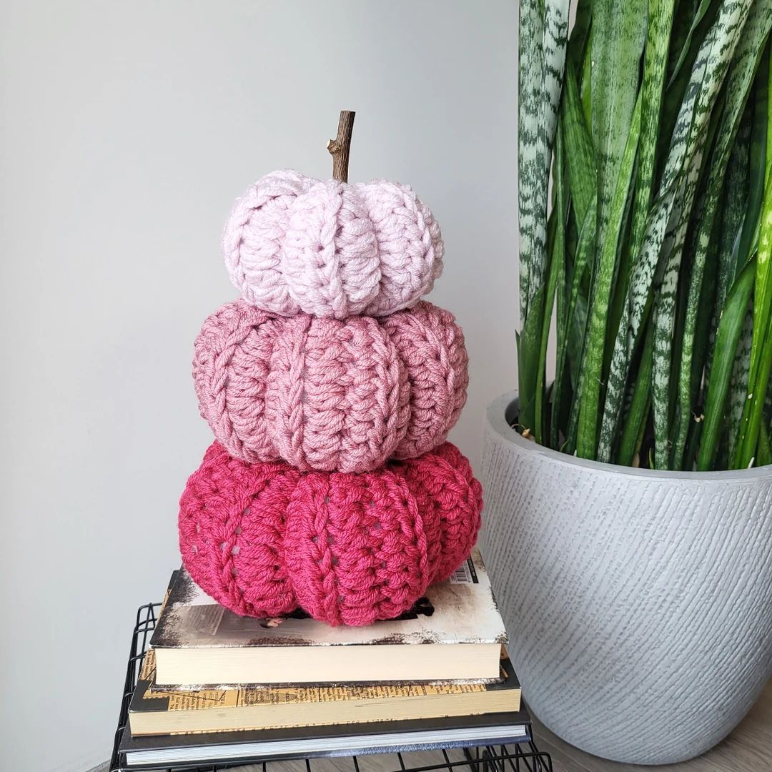 Chunky Crochet Pumpkins. Pink Pumpkins Stack. Boho Fall Decor. Thanksgiving Decor, Halloween Deco... | Etsy (US)