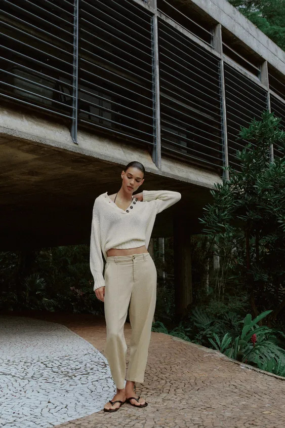 LINEN BLEND CARROT FIT CROPPED TROUSERS | Zara UK