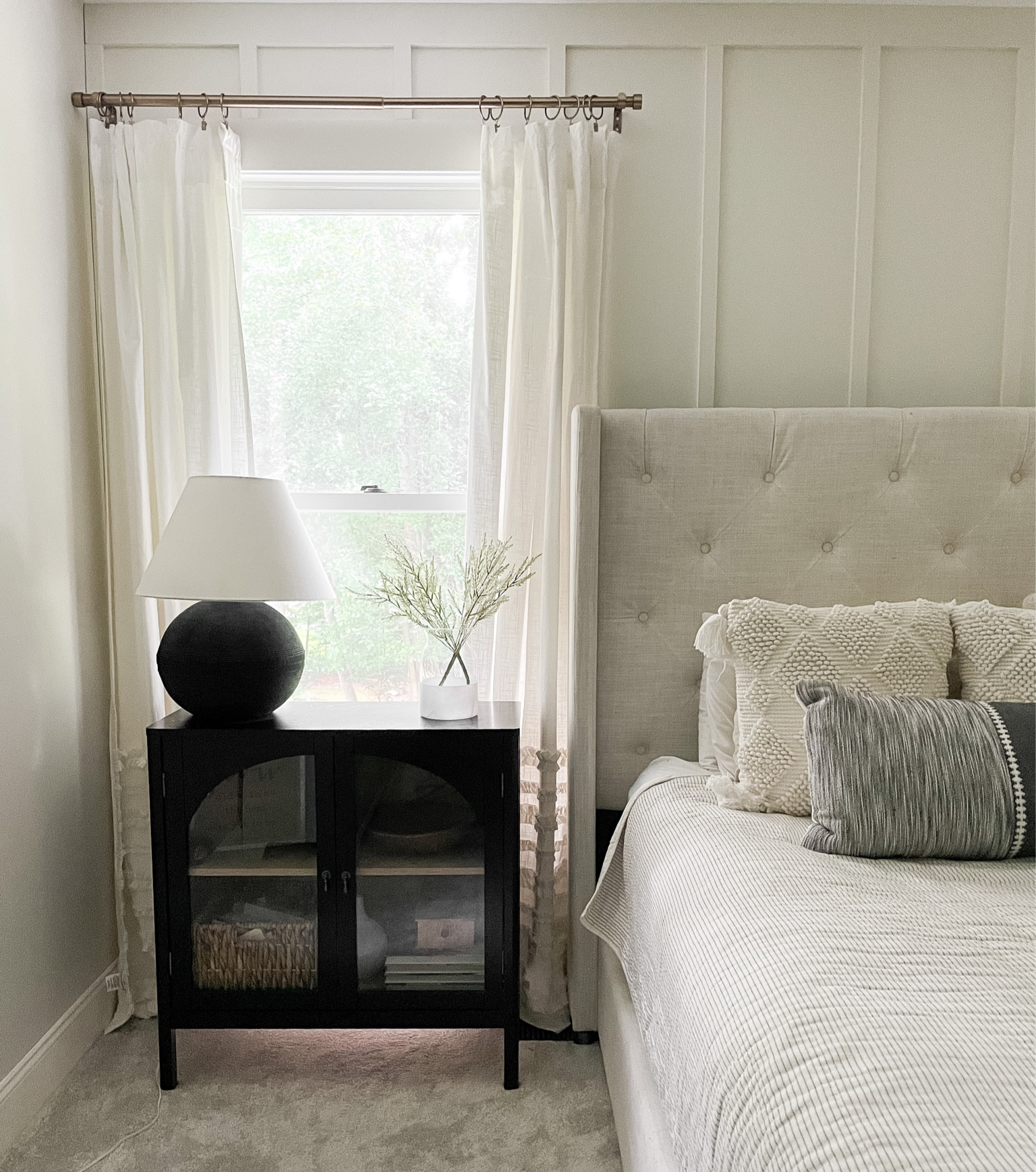 Black media console.  Target black bedside table.  Black table lamp.  Target home sale bedroom furniture.  Bedroom neutral decor.  

#LTKhome #LTKSale