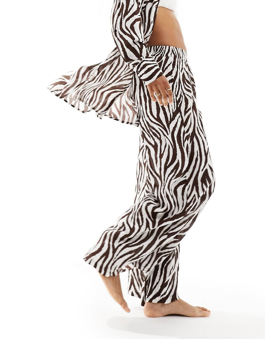 South Beach zebra print beach trouser co-ord in brown | ASOS (Global)