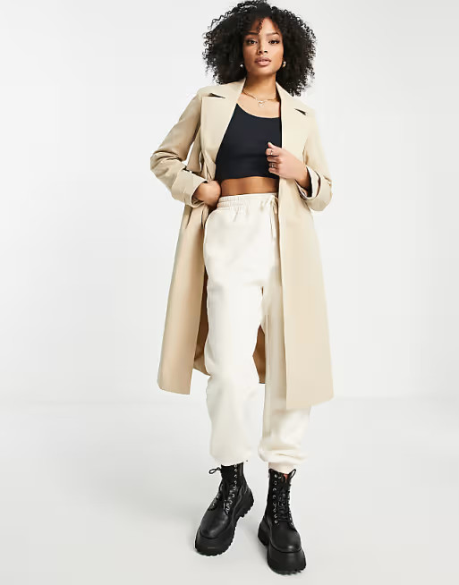 Miss Selfridge trench coat in stone | ASOS (Global)