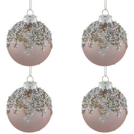 4ct Silver and Gold Sequined Pink Christmas Glass Ball Ornaments 3.25" (80mm) | Walmart (US)