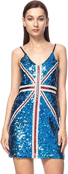 Anna-Kaci Women's UK Flag Union Jack British Ginger Power Costume Sequin Dress | Amazon (US)