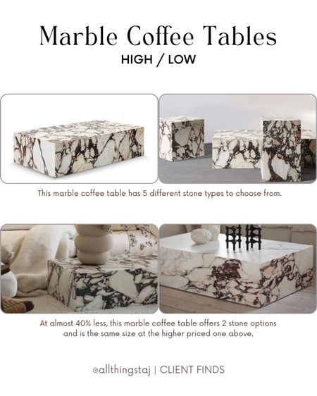 Marble coffee tables certainly have been trending lately and the block marble table is a timeless, bold and beautiful statement piece that goes with almost any decor style! Here’s a high/low option for you to check out. Let me know if you have any questions on how to style this beauty.🤗

#LTKhome #LTKsalealert #LTKstyletip
