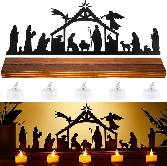Amazon.com: 18 Inch Nativity Sets for Christmas Indoor Nativity Scene Light Holder Metal Nativity... | Amazon (US)