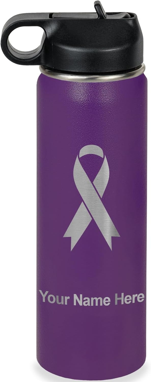 LaserGram Personalized 20oz Water Bottle, Cancer Awareness Ribbon (Dark Purple) | Amazon (US)