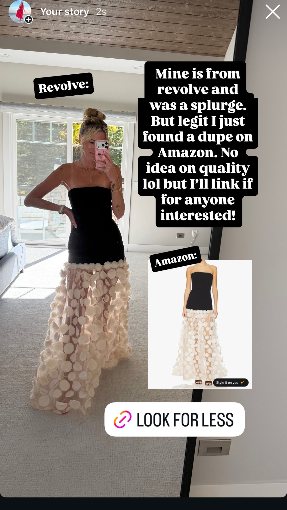 Save vs splurge look for less dupe gowns for black tie events formal dresses 
Revolve Bronx and banco dress vs Amazon version is under $100!