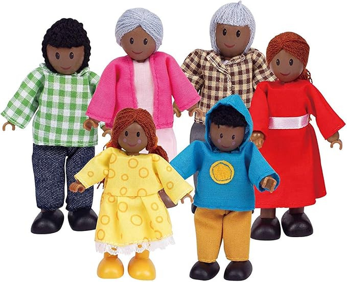 Hape African American Wooden Doll House Family| Dollhouse People Set of 6 Action Figure Set| Wire... | Amazon (US)