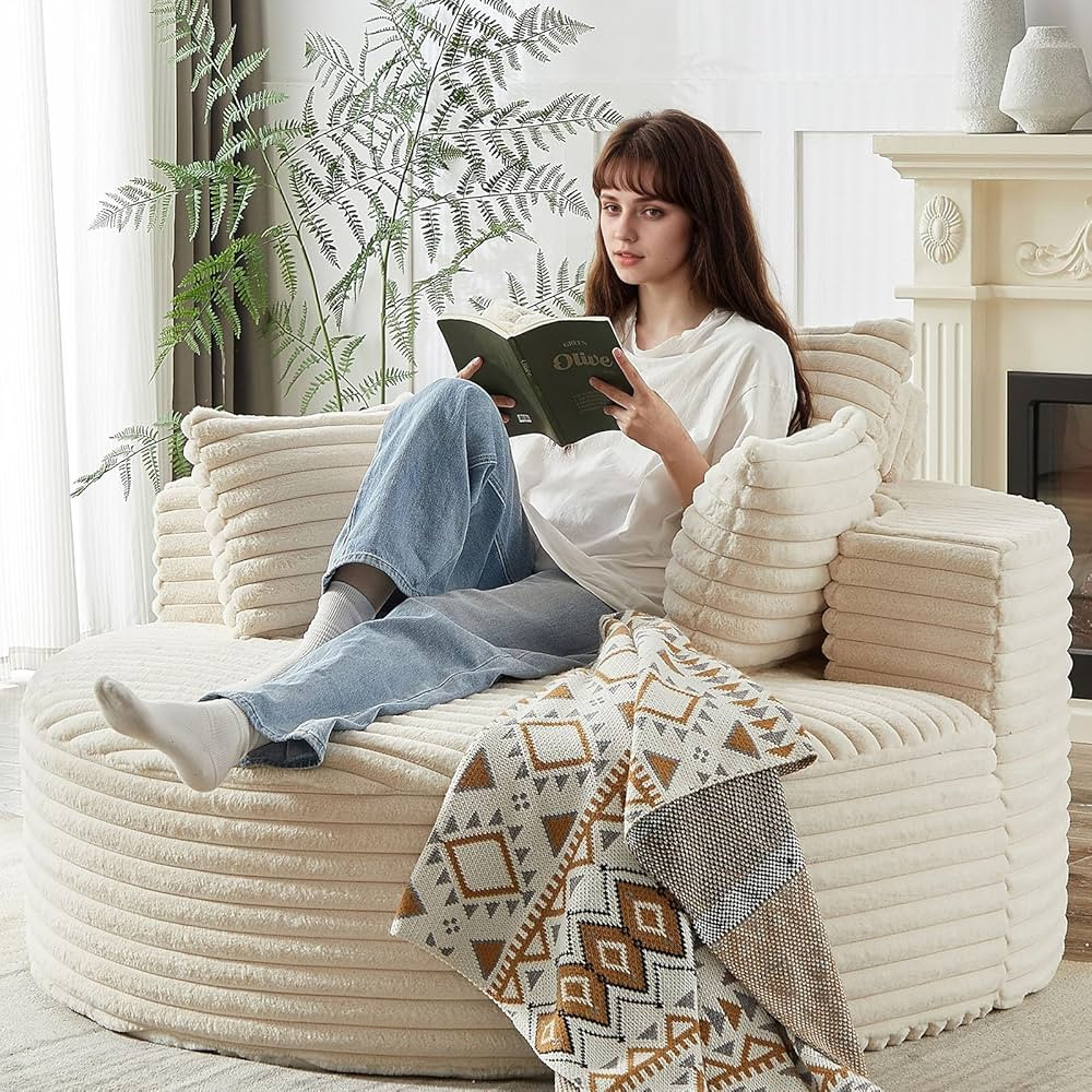 55''L Corduroy Sponge Single Sofa, Oversized Round Chair,Fluffy Modern Sleeper Chair for Living R... | Amazon (US)