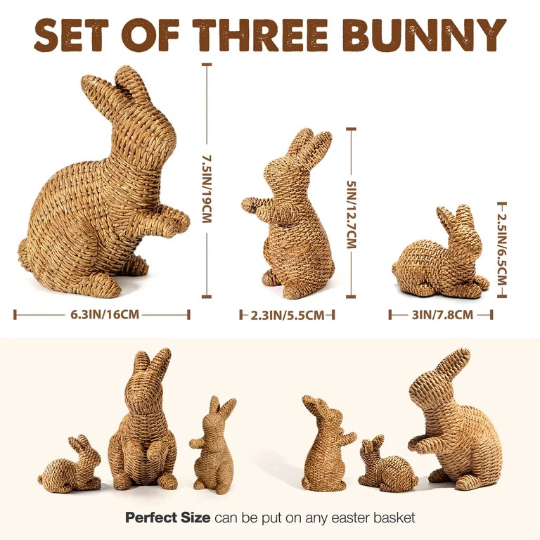 Ayieyill 3 Pcs Easter Rabbit Decor, Easter Rattan Bunny Resin Ornaments for Home Courtyard Tablet... | Walmart (US)