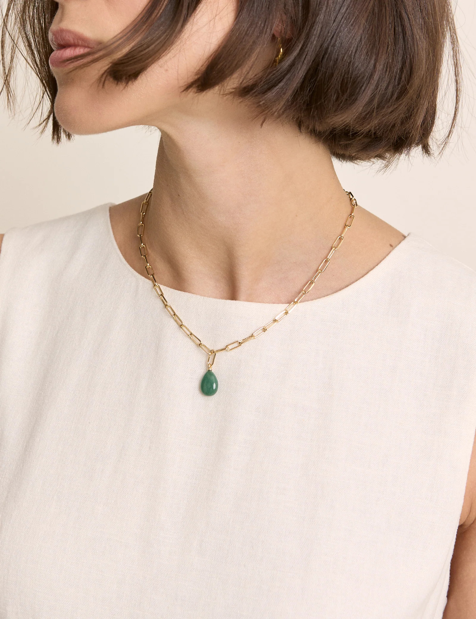 Gold Plated Green Teardrop Necklace | Nobody's Child