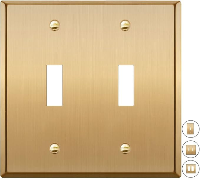 BRASS Metal Gold Double Toggle Light Switch Covers Wall Plate Toggle Light Switch Wallplate Decor... | Amazon (US)