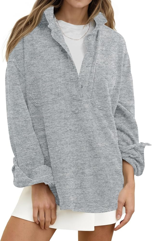 Fisoew Womens Oversized Sweatshirt Casual Long Sleeve Henley V Neck Pullover Tops Fall Outfits Cl... | Amazon (US)