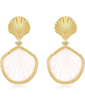 LILIE&WHITE Gold Shell Earrings Chic Summer Beach Seashell Earrings Gold Triangle Dangle Earring ... | Amazon (US)