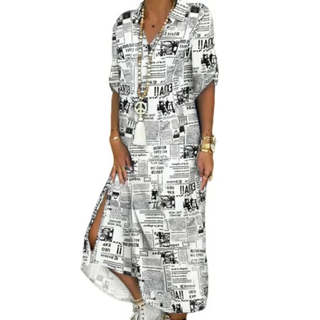 Printed Shirt Dress Newspaper Print 3XL | Walmart (US)