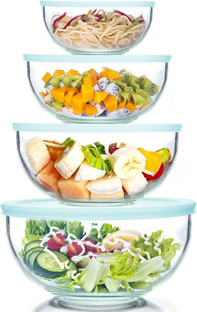 WhiteRhino 8 Piece Glass Bowls with Lids, Heat Resistant Glass Mixing Bowls Set (3.7QT, 2.1QT, 1.... | Amazon (US)