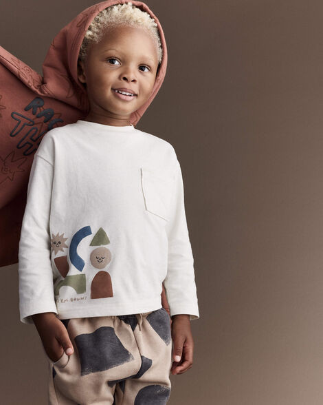 Toddler Long-Sleeve Pocket Relaxed Tee with Shapes - Cream | Carter's Inc