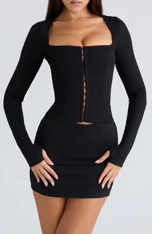 HOUSE OF CB The Long Sleeve Balconette Corset Top in Black at Nordstrom, Size X-Large A | Nordstrom