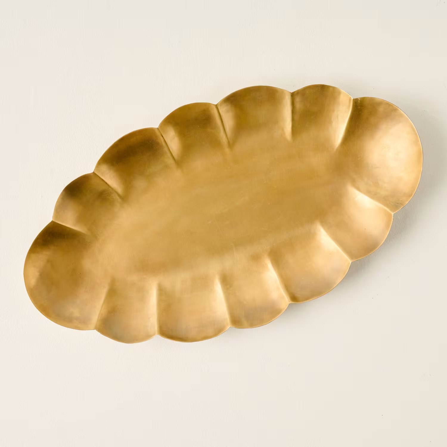 Antiqued Brass Oval Scalloped Tray | Magnolia