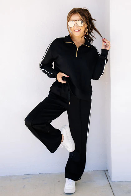 TWT Lux Collection Black Piping Wide Leg Pant | The Willow Tree