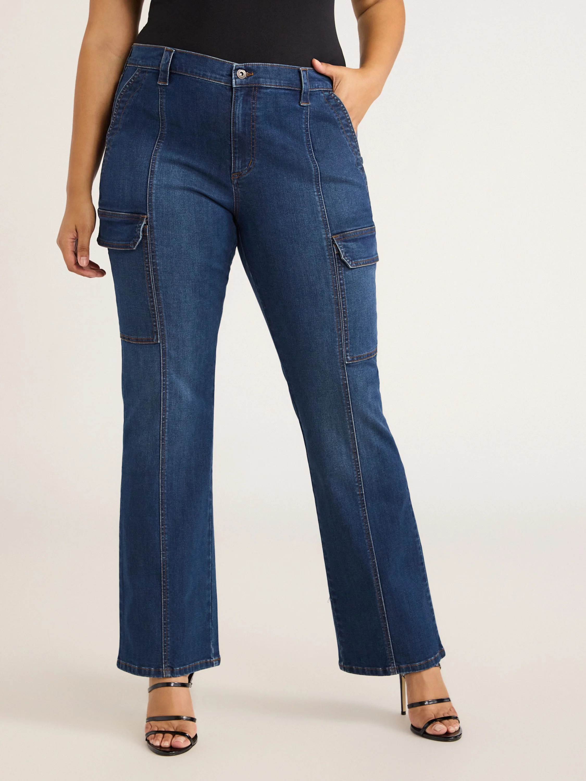 Sofia Jeans Women's Plus Marisol Bootcut Mid Rise Cargo Jeans, 0-28W | Walmart (US)