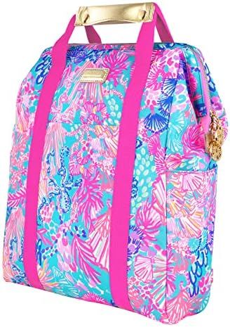 Lilly Pulitzer Insulted Backpack Cooler Large Capacity, Pink/Blue Portable Soft Cooler Bag for Pi... | Amazon (US)