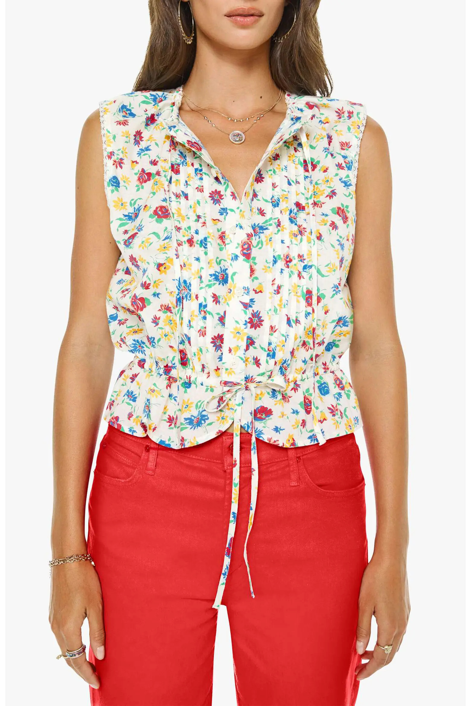 MOTHER The Love Letter Floral Sleeveless Cotton Drawstring Waist Shirt (Women) | Nordstromrack | Nordstrom Rack