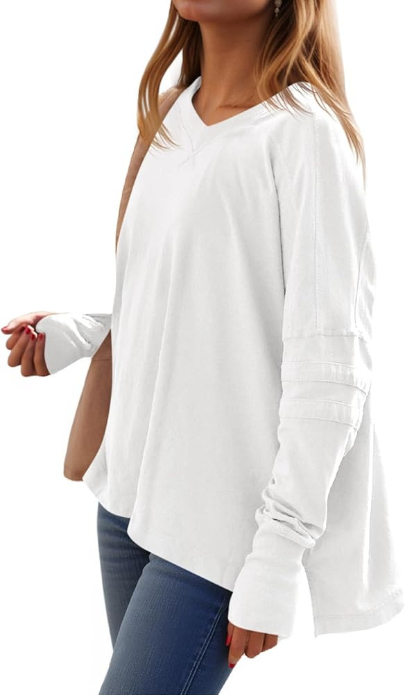 Tankaneo Womens Oversized Long Sleeve Shirts V Neck Tshirts Casual Loose Fit Tunic Tops for Leggi... | Amazon (US)