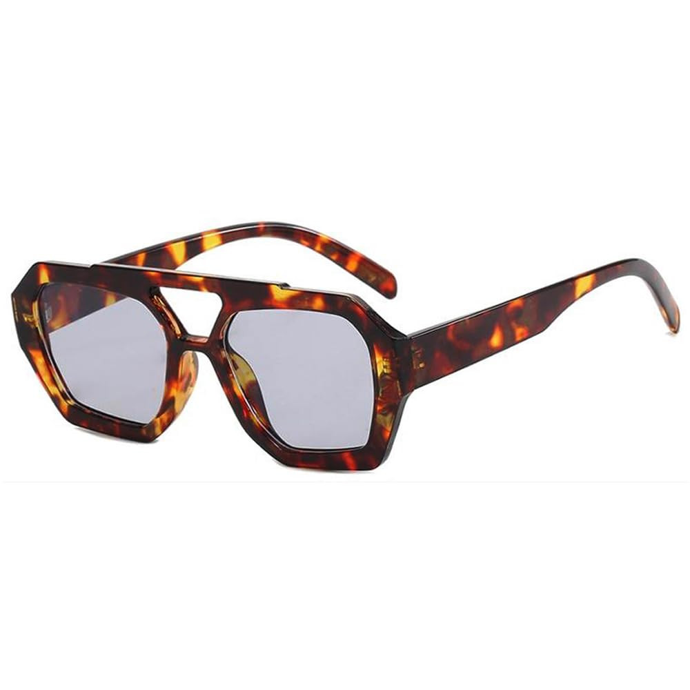 Trendy Aviator Sunglasses for Women Men Hexagonal Square Thick Frame Double Bridge Sun Glasses Sh... | Amazon (US)