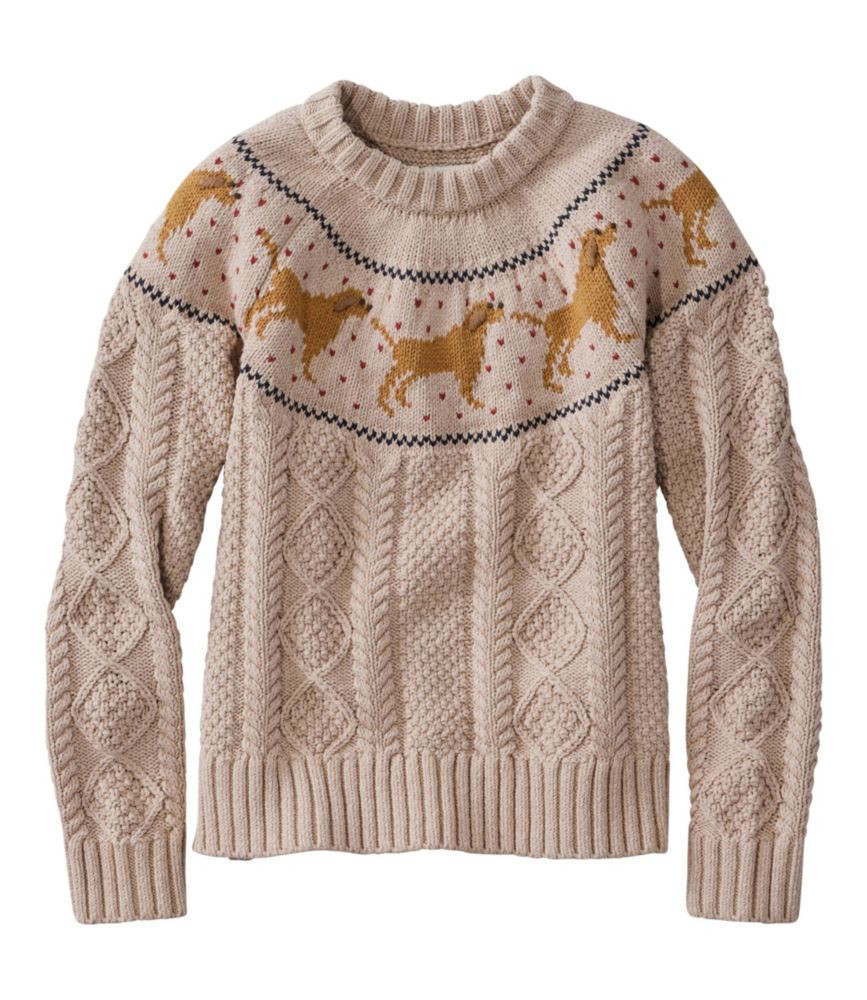 Women's Signature Cotton Fisherman Sweater, Crewneck Novelty River Rock Dog Fair Isle 1X, Cotton/Yarns L.L.Bean | L.L. Bean