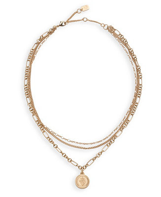 Gold-Tone Crest Layered Pendant Necklace, 16" + 3" extender | Macy's