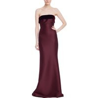 Badgley Mischka Strapless Column Gown with Velvet Trim, Size: 0 in Merlot | Badgley Mischka