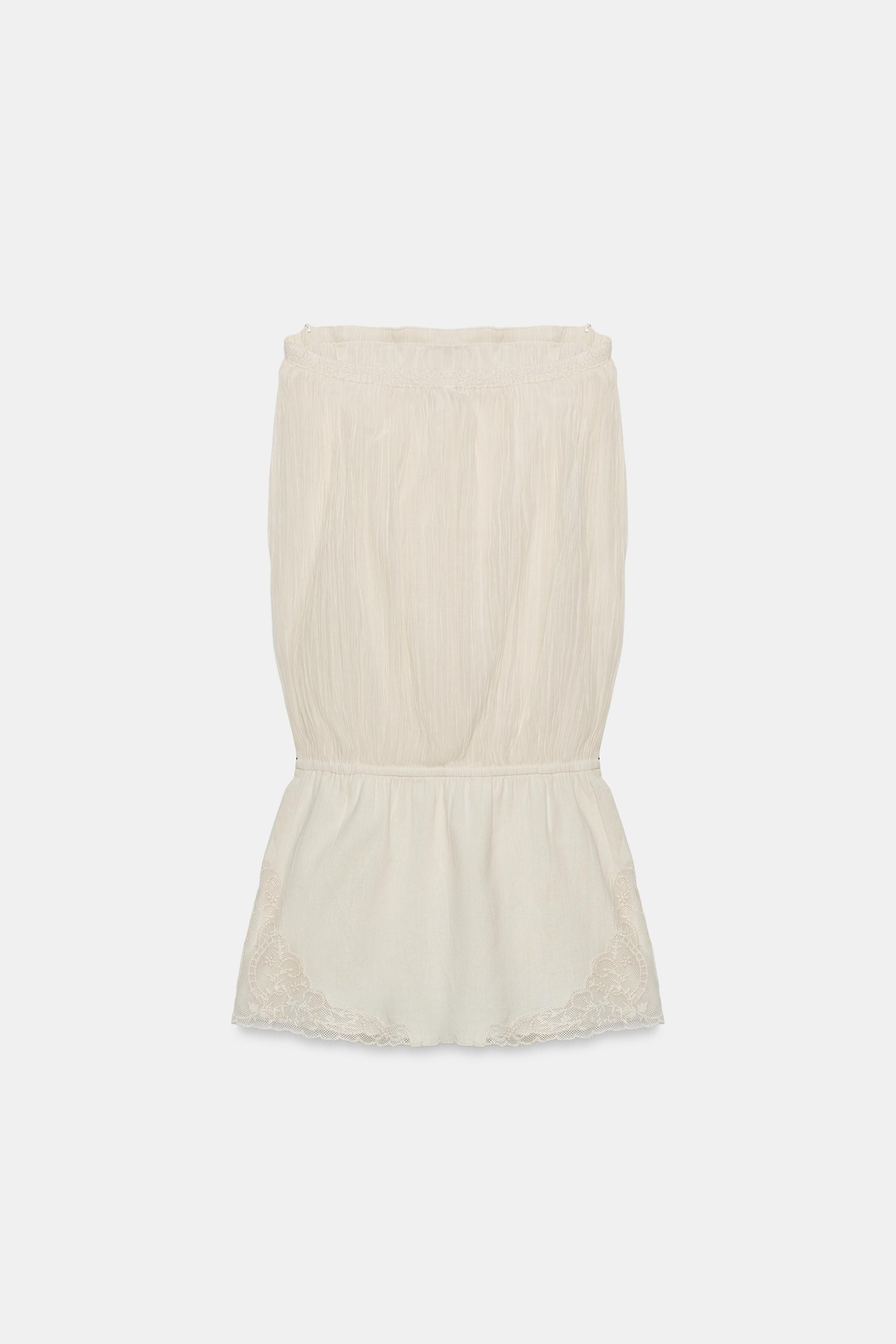 EMBROIDERED CONTRAST BANDEAU DRESS | Zara UK