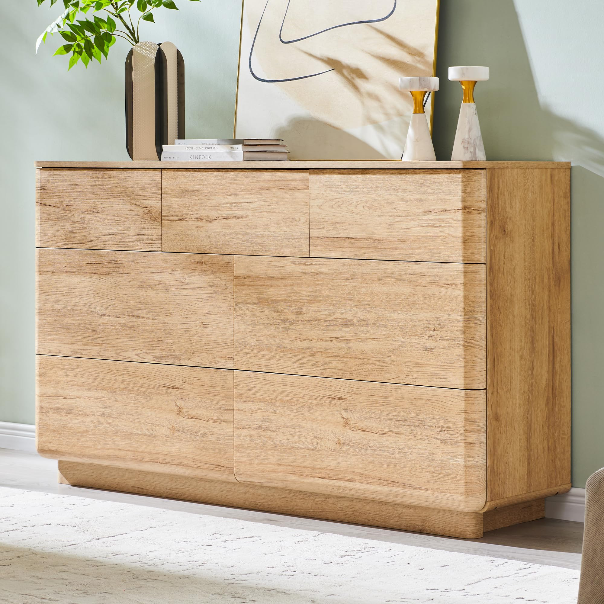 Modern 7 Drawer Dresser for Bedroom, 52" Wide Handleless Chest of Drawers, Large Push-to-Open Woo... | Amazon (US)