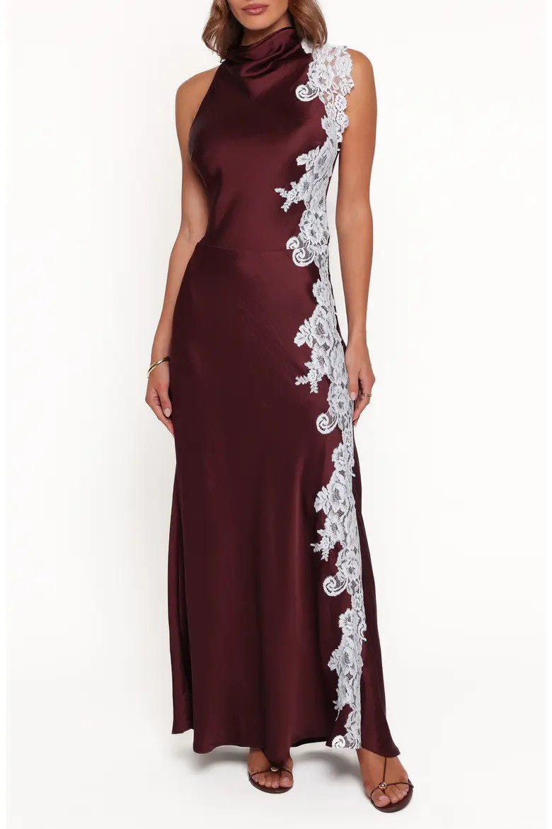 Petal & Pup Lunita Halter Neck Maxi Dress in Brown/blue at Nordstrom, Size X-Small | Nordstrom