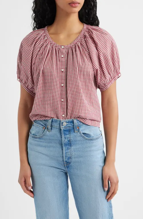 DÔEN June Organic Cotton Gingham Top in Mulberry La Maddalena Gingham at Nordstrom, Size Xx-Small | Nordstrom