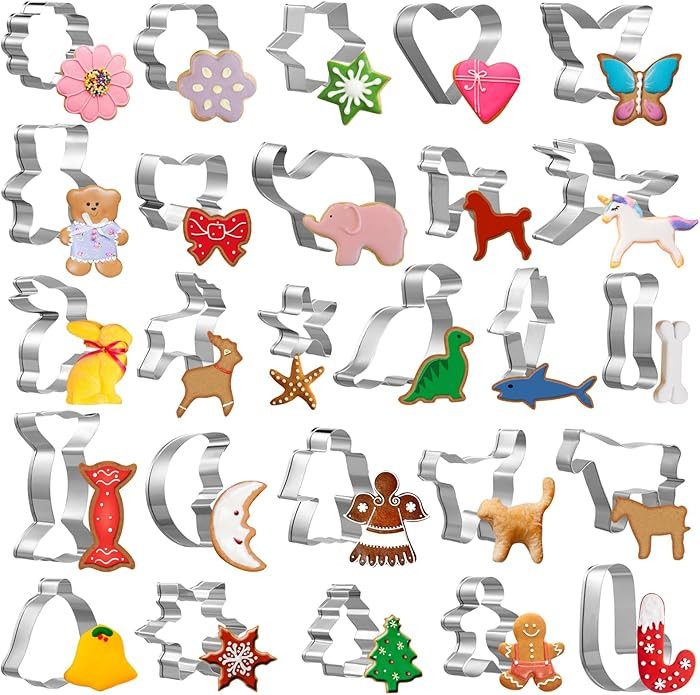 GWHOLE 26 Pcs Cookie Cutter Set, Mini Animal Unicorn Classic Shape Cookie Cutters for Kids Christ... | Amazon (US)