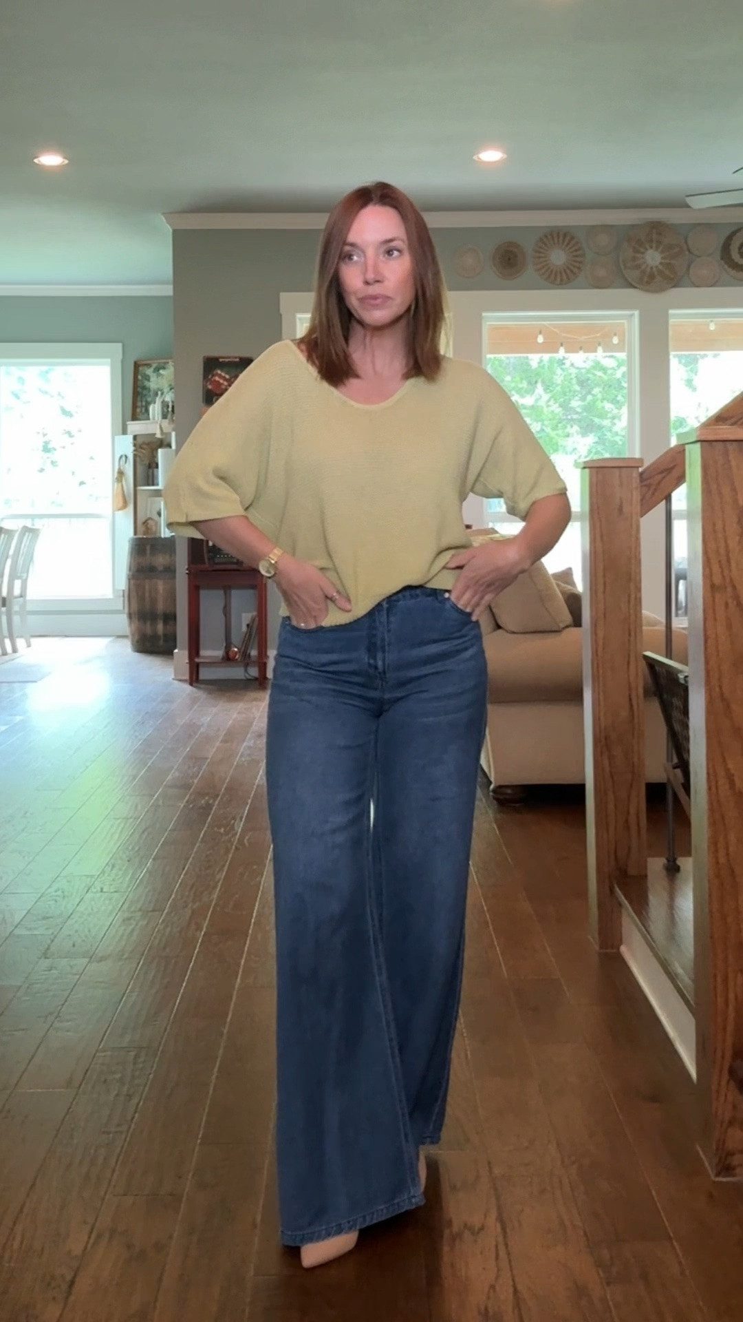 Steve Madden jeans + Relaxed V-Neck Cutout Back Textured Knit Top in Lime 🤍 perfect for daily wear & getaways

#LTKdayinmylife