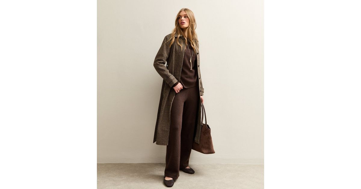 Dark Brown Knit Wide Leg Trousers | New Look | New Look (UK)