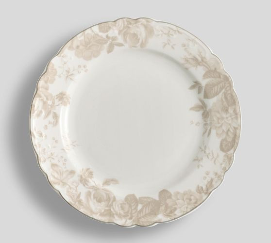 LoveShackFancy Neutral Floral Porcelain Dinner Plates - Set of 4 | Pottery Barn (US)