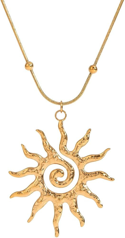 Sun Pendant Necklace for Women, Gold Boho Celestial Necklace, Spiral Sun Charm Necklace, Adjustab... | Amazon (US)
